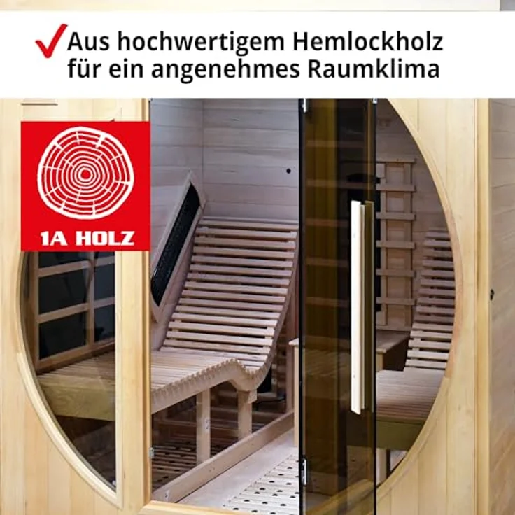 HECHT Infrarot Sauna Fantasy | 12 Heizstrahler, 3450 W, 180 x 180 x 190 cm, mit 2 Liegen, LED-Lichttherapie und Bluetooth – Bild 2