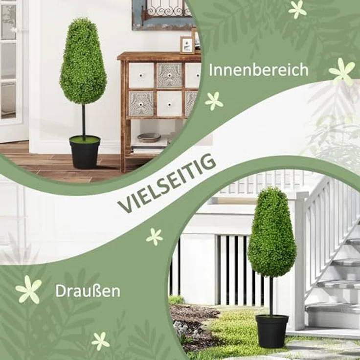 HOMCOM 2er Set Künstliche Buchsbaum 90cm, UV-beständige Kunstpflanze in Tränenform im Topf, ideal für Innen- und Außenbereich – Bild 5