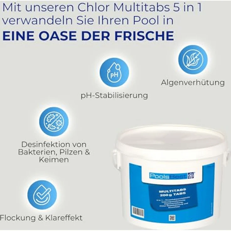 3 kg - PoolsBest® Chlor Multitabs 5 in 1 Pool-Desinfektionsmittel, 200 g Tabs – Bild 6