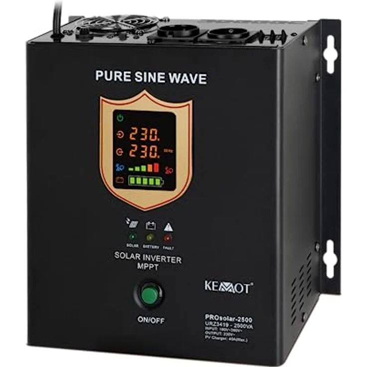 KEMOT Solar Wechselrichter Konverter PROsolar-2500, 24V, 2500 W, hoher Wirkungsgrad bis 98 %, schnelle PV-AC-Übertragungszeit 4 ms, Wandmontage geeignet – Bild 1