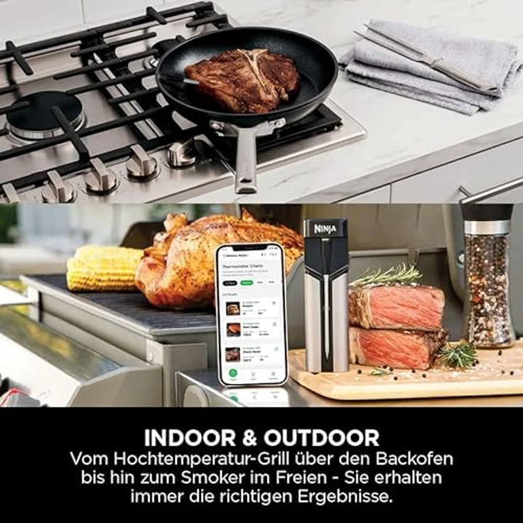Ninja ProChef Kabelloser Temperaturfühler/Bratenthermometer, 50m Bluetooth-Reichweite, 30h Batterielaufzeit, App-Verbunden, Hitzebeständig, Wasserdicht, WP100EU – Bild 5