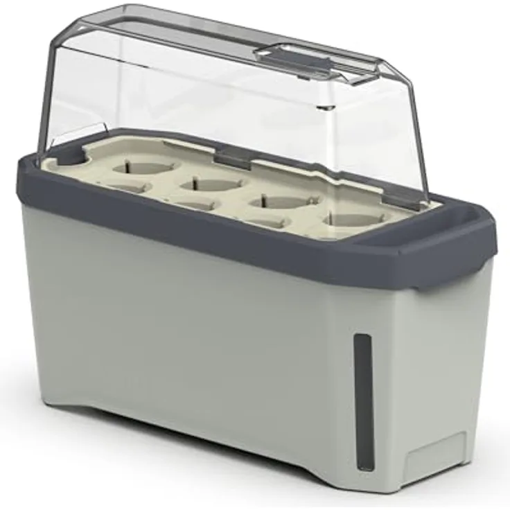 Gusta Garden HARRY HERBS Anzuchttopf mit Wasserreservoir & Wasserstandsanzeige, 4 in 1 Kräutertopf, hellgrau mit Anzuchthaube