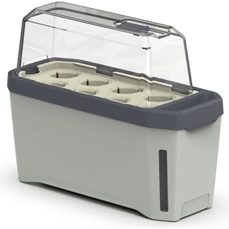 Gusta Garden HARRY HERBS Anzuchttopf mit Wasserreservoir & Wasserstandsanzeige, 4 in 1 Kräutertopf, hellgrau mit Anzuchthaube – Bild 1