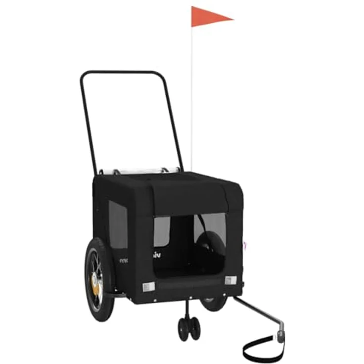 vidaXL Hunde-Transportbox Fahrradanhänger, Schwarz, Oxford-Gewebe & Eisen, max. 30 kg, mit Netzfenstern und reflektierenden Elementen – Bild 1