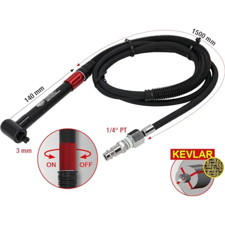 KS Tools Strahlpistole, Druckluftwerkzeug mit stufenloser Geschwindigkeitsregulierung, vibrationsgedämpft, Aluminium-Gehäuse, 186 Watt – Bild 2