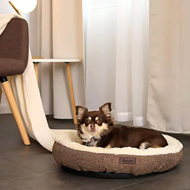 lionto Rundes Hundebett Hundekissen Hundesofa Katzenbett Donut, 55 cm Ø braun – Bild 3
