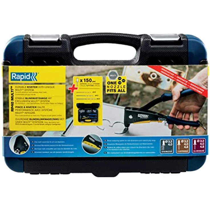 Rapid Blindnietzange RP40 Multi Koffer inkl. 150 Nieten und 3 Bohrern, für ALU und Edelstahlniete von 3,2 - 4,8 mm – Bild 2