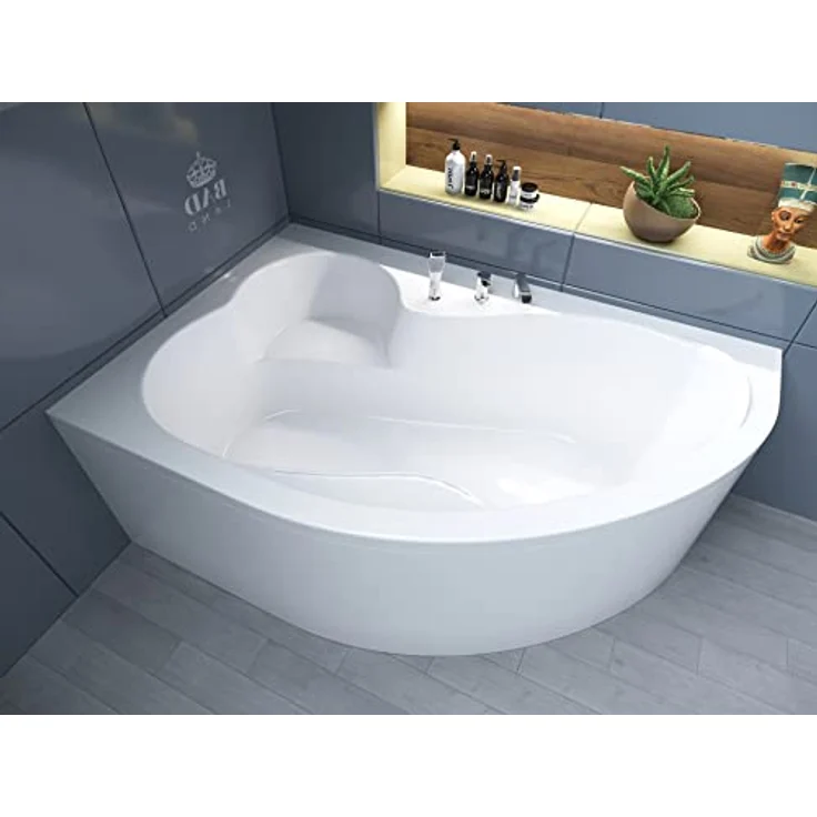 Polimat BADLAND MEGA Eckbadewanne 160x105 cm, weiß, mit Acrylschürze, Füßen und Chrom Automatik Ablaufgarnitur, Komplettset 4in1, Made in EU – Bild 2