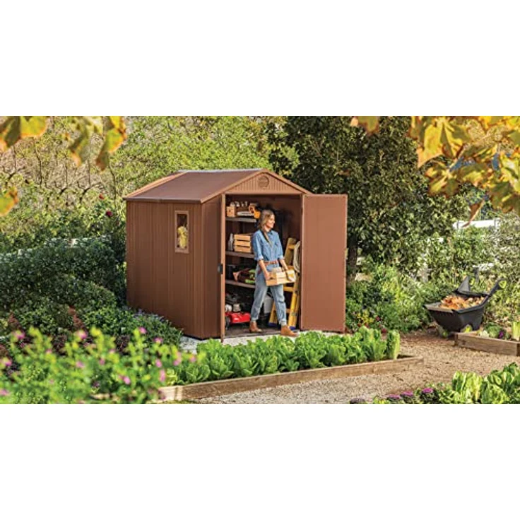 Keter Gerätehaus Darwin 6x8, Braun, Außenmaße 190x244x221cm, wartungsfrei, wetterfest, wasserdicht, mit Unterboden – Bild 3