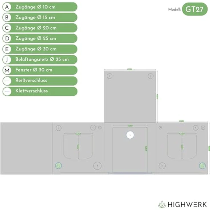 HIGHWERK Growzelt 200 x 200 x 200 cm, Indoor Pflanzenzelt in schwarz-grün, lichtundurchlässig, 95% Lichtreflektion, einfache Montage – Bild 2