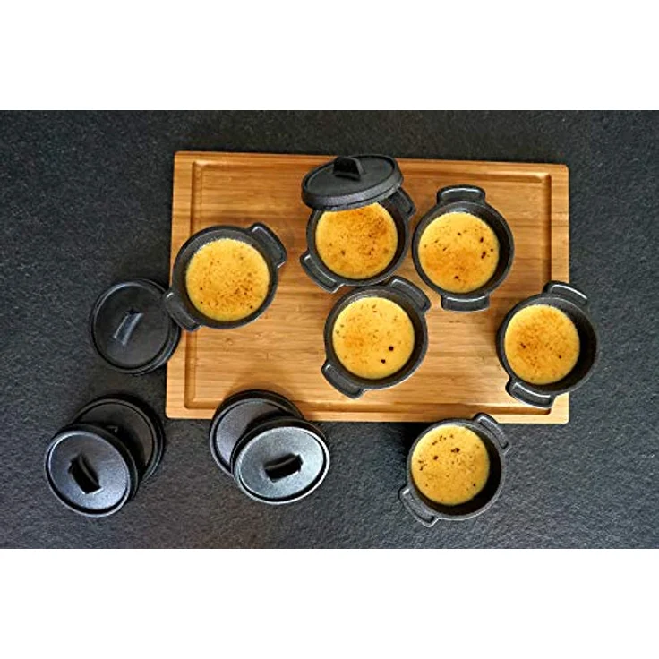 BBQ-Toro Mini Dutch Oven Set (6 Stück), Ø 11 cm, bereits eingebrannt - preseasoned, Gusseisen Serviertöpfe, Kochtopf kleiner Bräter Gusstopf – Bild 3