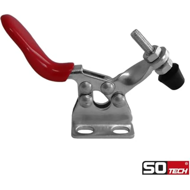 SO-TECH Kniehebelspanner, Kniehebelklemme mit Haltekraft bis zu 27 kg, rot, kompakte Bauweise für präzises Fixieren – Bild 2
