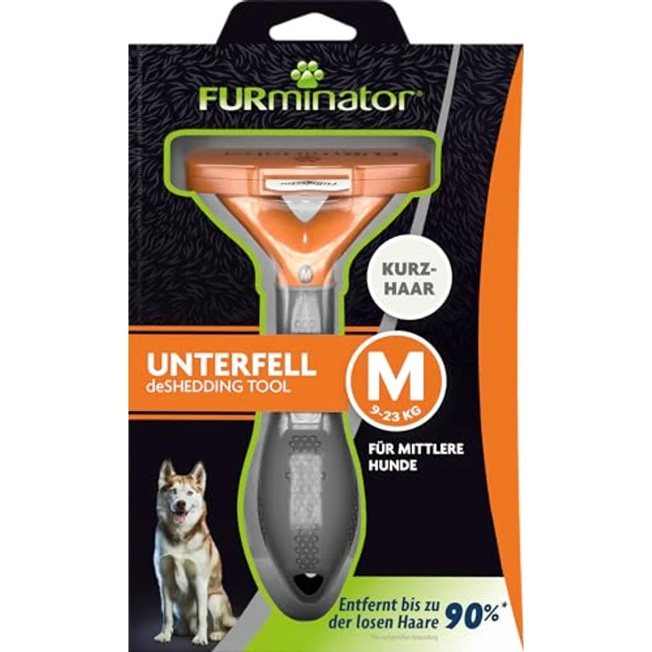 FURminator Fellbürste für kurzhaarige mittelgroße Hunde, deShedding-Pflege Werkzeug, mit FURejector-Druckknopf, grau – Bild 2