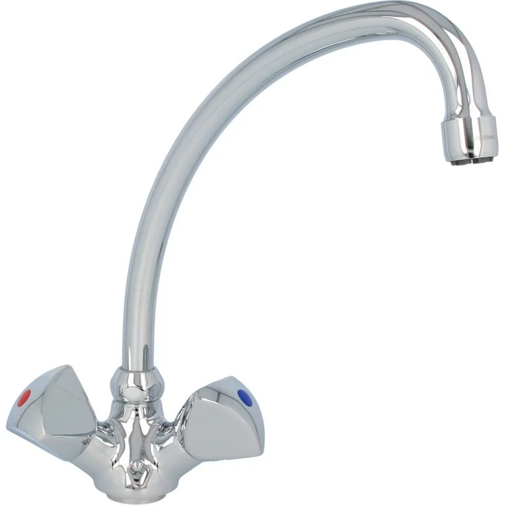 heinrichschulte Küchenarmatur Zweigriff NIEDERDRUCK, classic line mit 360° Schwenkauslauf und hochglanzverchromtem Messing