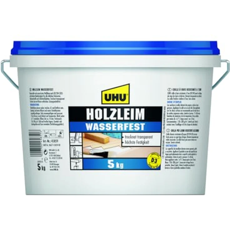 UHU Holzleim WASSERFEST, 5kg Eimer, Weißleim für Innen- und Außenbereich, höchste Bindefestigkeit, lösungsmittelfrei – Bild 1
