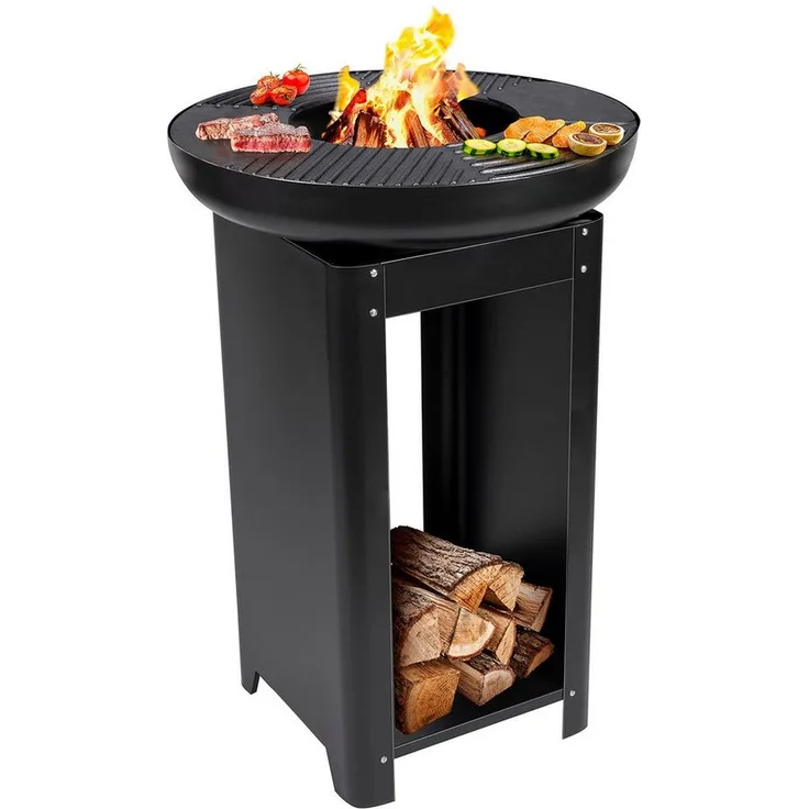 Bubble-Store Feuerkorb 3-in-1 Grill mit Teppanyaki Platte, (Grill Feuerschale für Terrasse oder Garten), Terrassenkamin mit Aufbewahrungsfach für Holz oder Grillkohle