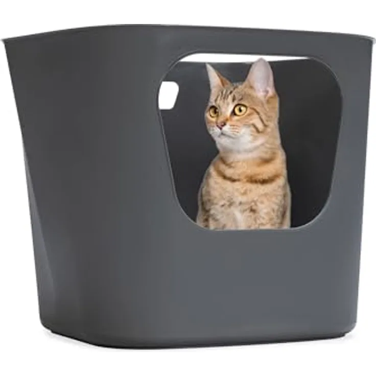 Karlie Katzentoilette Lotus Eco, offene Katzentoilette mit praktischem Ausgießer, 85% recyceltes Material, grau, L: 54,4 cm, B: 43,9 cm, H: 40,5 cm