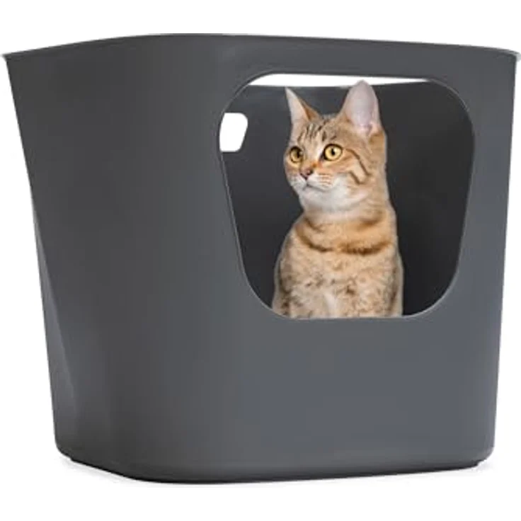 Karlie Katzentoilette Lotus Eco, offene Katzentoilette mit praktischem Ausgießer, 85% recyceltes Material, grau, L: 54,4 cm, B: 43,9 cm, H: 40,5 cm – Bild 1