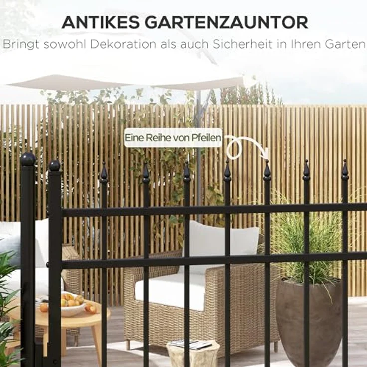 Outsunny Gartentor Gartentür mit Schloss, Türklinke, Schlüssel, für Garten, 107 x 204 cm, Schwarz – Bild 3