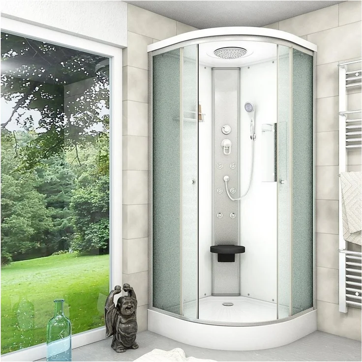 AcquaVapore Komplettdusche D10-10M0-EC Weiß 90x90, Sicherheitsglas ESG, inkl. Duschwanne, höhenverstellbar, mit Spiegel - Preisvergleich
