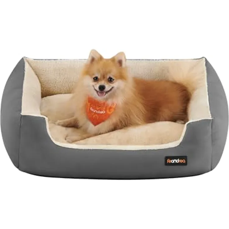Feandrea Hundebett, Hundekorb mit Wendekissen, 70 x 55 x 21 cm, grau, tiergerechte Materialien, erhöhte Ränder, hypoallergene Füllung