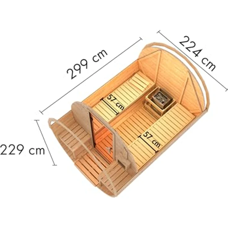 Karibu Fasssauna Fasssauna 38 mm Saunaofen 9kW - Komfortable Stehhöhe 200 cm, inkl. Dachschindeln - Naturbelassen – Bild 2