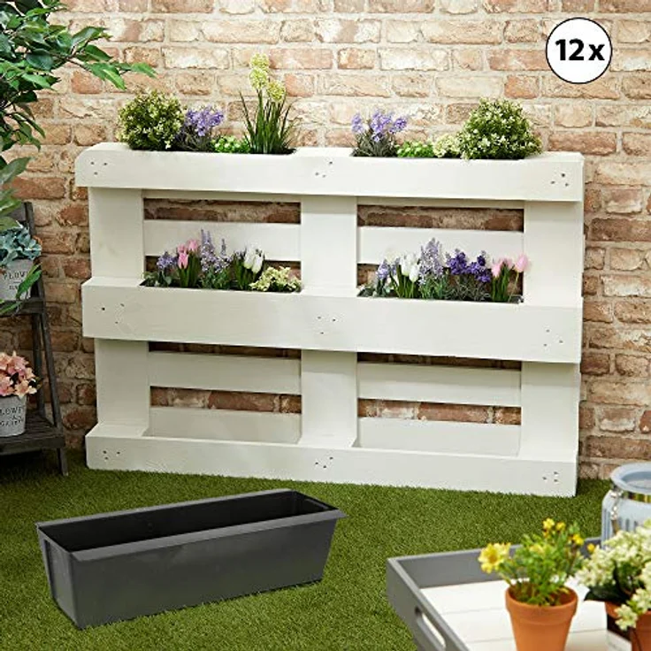 Cepewa Pflanzkasten passend für Europaletten 12er Set aus Kunststoff Pflanzkübel Breite 38 cm (1 x 12er Set Pflanzkasten B38cm) – Bild 5