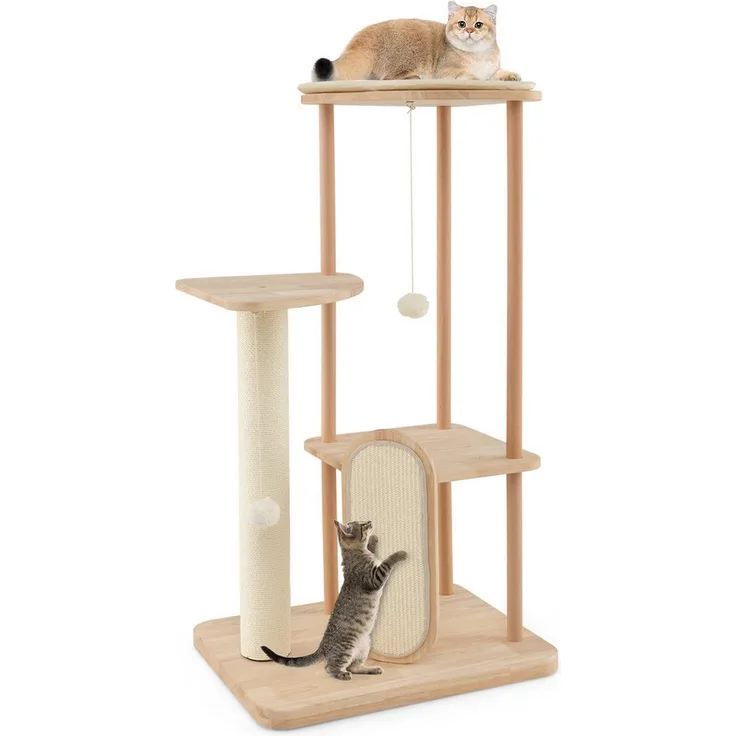 COSTWAY Kratzbaum, mehrstöckig, mit Kratzbrett, Spielzeug & Sisalpfosten, beige