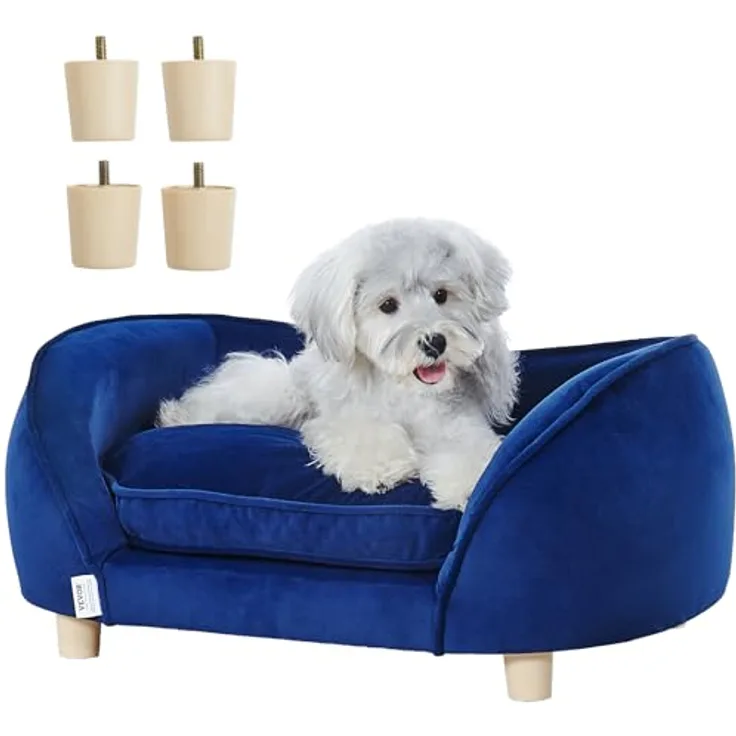 VEVOR Haustiersofa, Hundecouch für mittelgroße Hunde und Katzen, weiches samtiges Hundesofabett, belastbar bis 37 kg, Dunkelblau