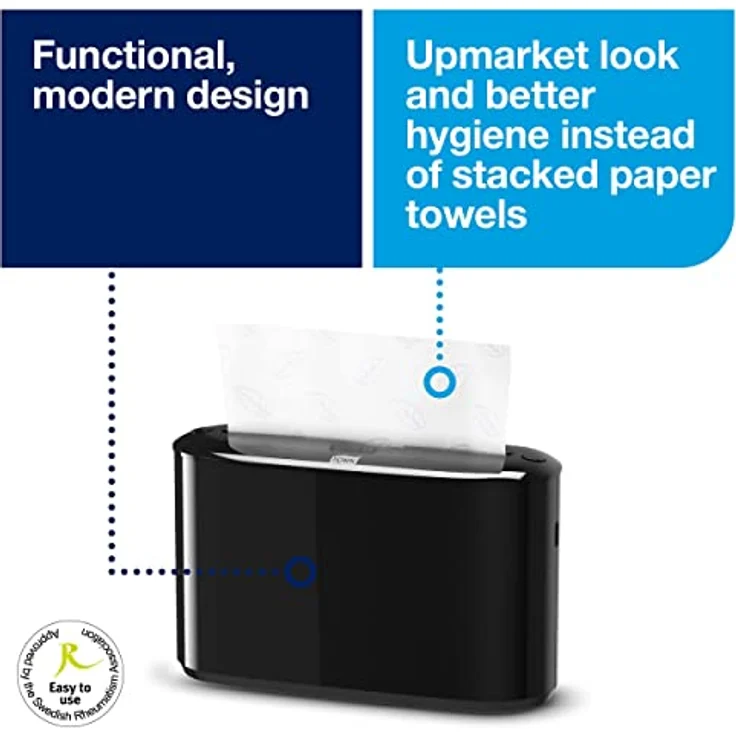 Tork Xpress Papierhandtuchspender, schlankes Design, geeignet für 600 Interfold-Handtücher, mit Füllstandsanzeige, schwarz oder weiß – Bild 2
