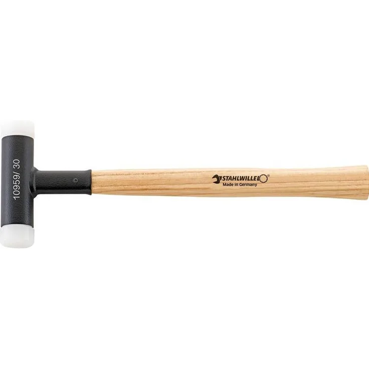 Stahlwille Schonhammer Nr. 10959, 460 g mit Metallkugel für rückschlagsfreies Arbeiten und auswechselbaren Köpfen aus Polyurethan und Hickory-Stiel