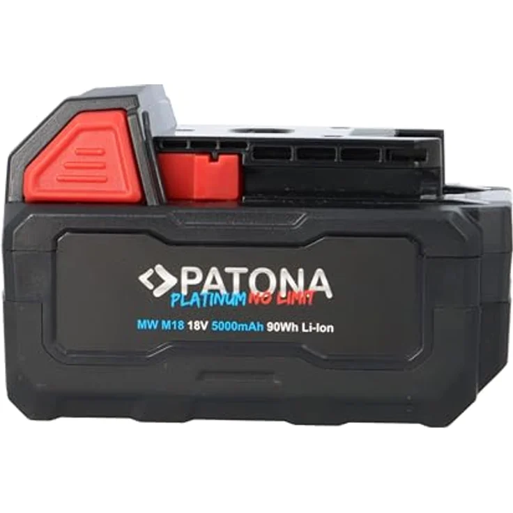 PATONA Platinum 18V Akku für Milwaukee M18, 5.000mAh, mit USB-C PD45W Anschluss, schwarz – Bild 3