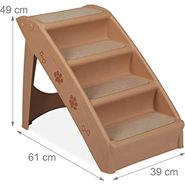 Relaxdays Hundetreppe 4 Stufen, kleine & große Hunde, Bett & Couch, Auto, Tiertreppe, HxBxT: 49 x 39 x 61 cm, beige – Bild 4