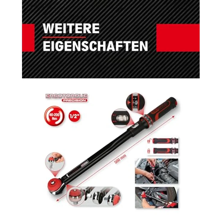 KS Tools 1/2 '' ERGOTORQUE precision Drehmomentschlüssel mit poliertem Kopf, 60 Zahn, 20 - 200 Nm – Bild 4