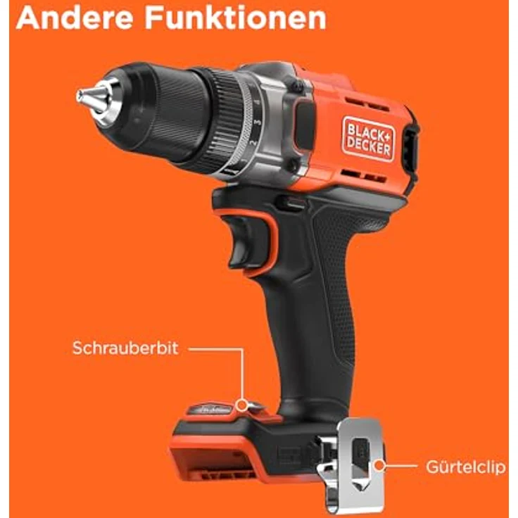 Black & Decker Akku-Bohrschrauber 18V ohne Akku BCD382XN-XJ, Akkubetrieb – Bild 11