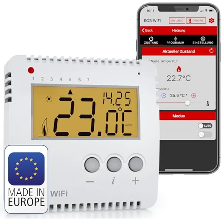 ELEKTROBOCK PT14-P WiFi, Smart WLAN Raumthermostat 230V mit Heizungssteuerung per App, 16 A für elektrische Heizungen, einstellbare Wochenprogramme, Weiß
