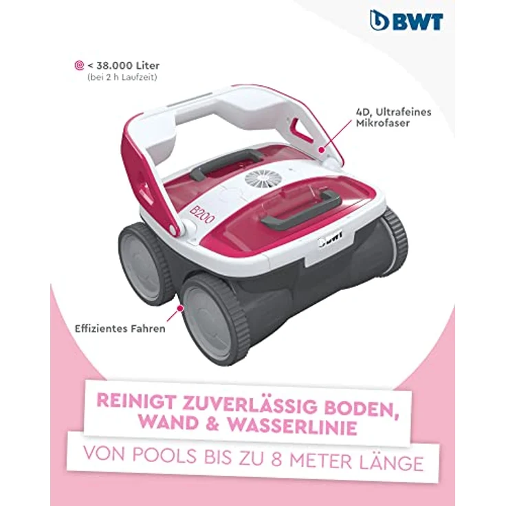 BWT Pool Roboter B200 | Optimale Reinigung Von Boden, Wand & Wasserlinie Für Pools Bis 8 m | Beste Filterleistung | Schnelles Reinigungsergebnis | Einfach Zu Reinigen, Magenta – Bild 2