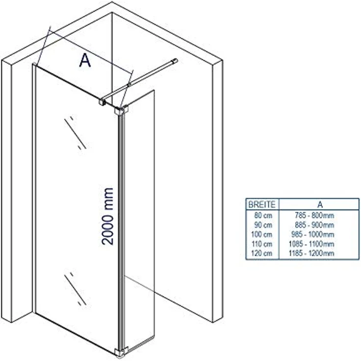 Bernstein Walk-in-Dusche NT109, 8mm Klarglas mit Nano-Beschichtung, Chromprofil, inkl. Spritzschutz, wählbare Breite bis 120 cm, 200 cm hoch – Bild 7