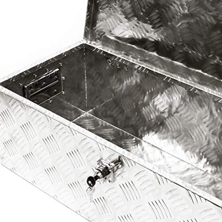 Wiltec Werkzeugbox Alu, 76x32x24,5 cm, silberne Transportbox mit Schlüssel und Haltegriffen, ideale Deichselbox für Werkzeuge – Bild 5