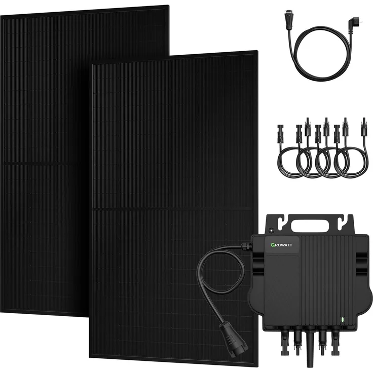 Powerness® Balkonkraftwerk mit Speicher, 2x 500W Bifaziale Glas-Glas Solarmodule und Growatt NEO-800M-X 800W Mikrowechselrichter, 0% VAT