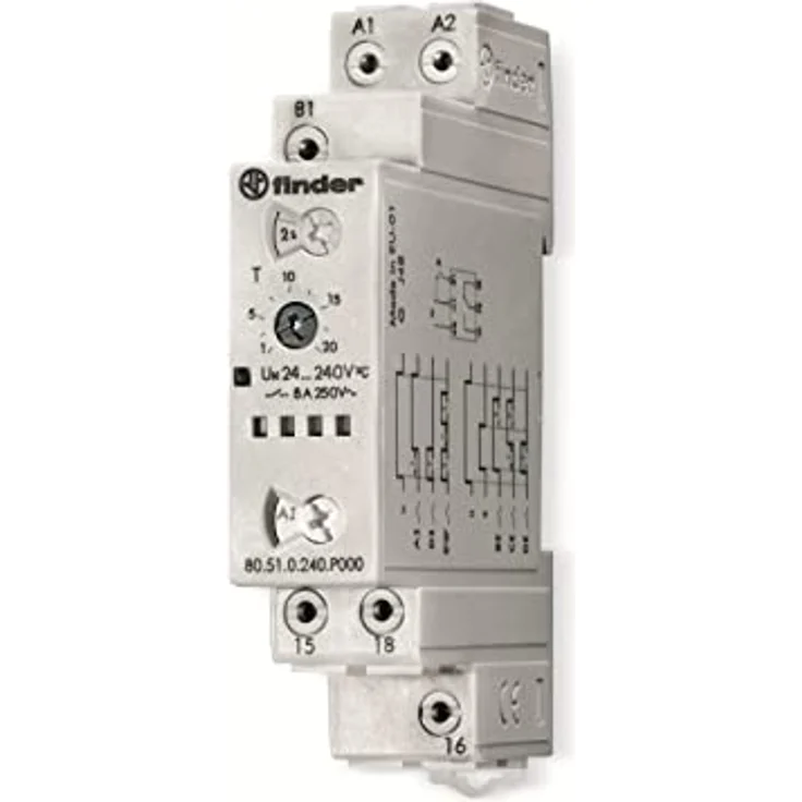 Finder Zeitrelais 80.51.0.240.P000, Multifunktions-Zeitrelais für DIN-Schiene, 1 Wechsler, 8A, 24-240VAC/DC