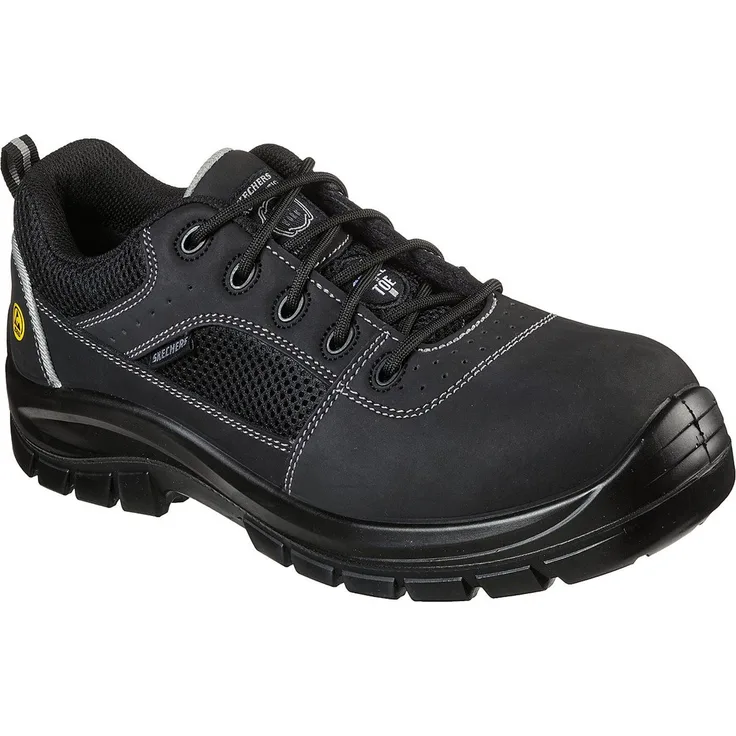 Skechers Trophus Arbeitsschuh, Herren Sicherheitsschuh mit Stahl-Zehenkappe in schwarz