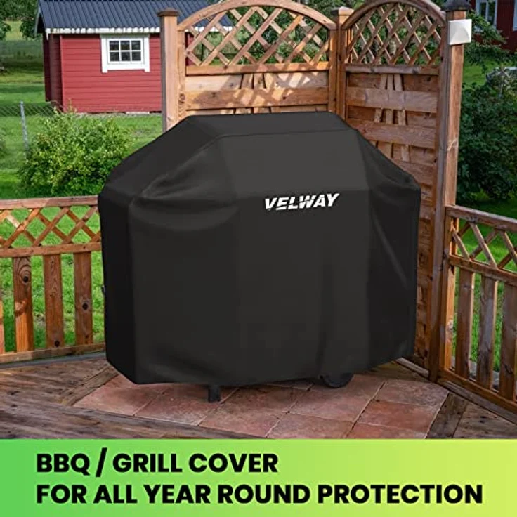Velway Grill Abdeckhaube Gasgrill Grillabdeckung Regendicht BBQ Abdeckung Cover Schutzhülle Haube Staubdicht Grill Abdeckplane Grillschutz (147x61x117cm) —Schwarz – Bild 5