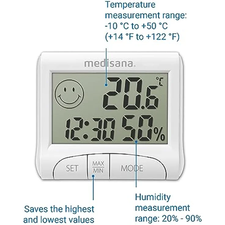 MEDISANA HG 100, digitales Thermo-Hygrometer mit Komfortzonen-Indikator, Alarmfunktion, weiß – Bild 6