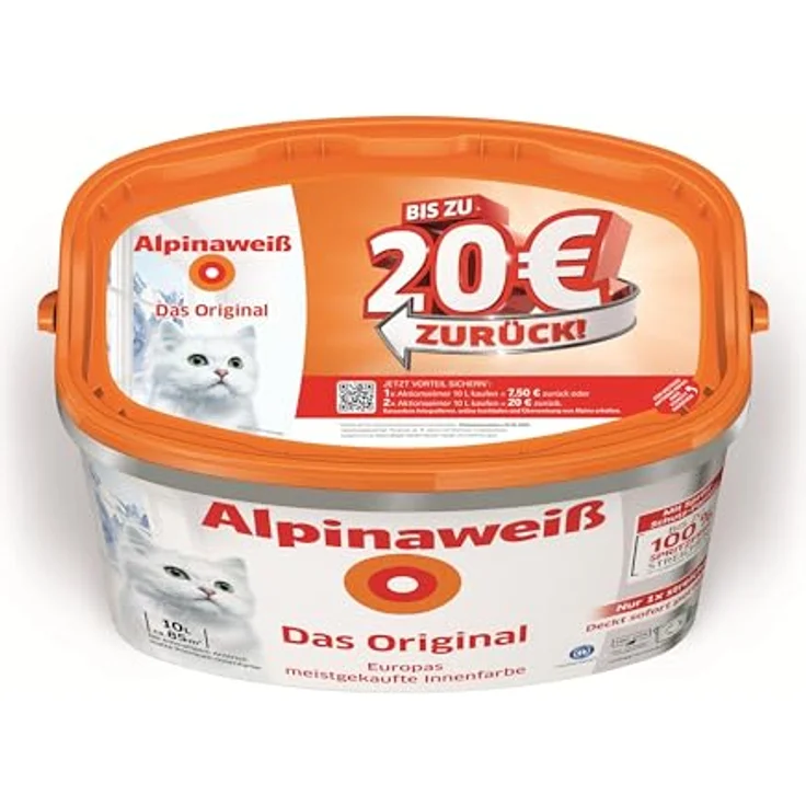 Alpina Alpinaweiß 'Das Original' matt, Innenfarbe mit höchster Deckkraftklasse, 10 l Cashback, emissionsarm und geruchsneutral – Bild 2