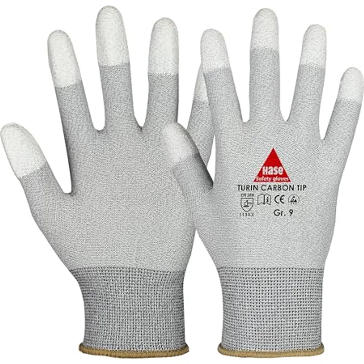 Hase Turin Carbon Tip (Esd) Montagehandschuh, antistatisch, Nylon-/Carbonfeinstrick, Größe 10, 10 Stück