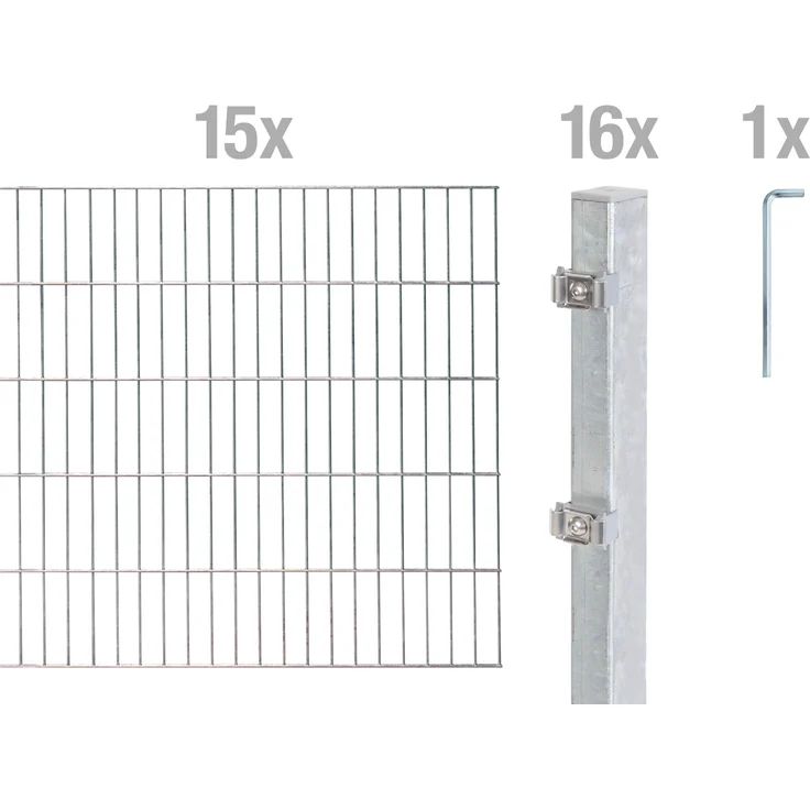 Alberts Doppelstabmatten Zaun, Höhe 180 cm, Länge 30 m, Komplettset zum Einbetonieren, feuerverzinkt, Pfosten 60x40 mm – Bild 1