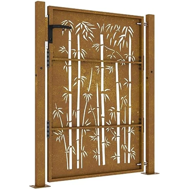 vidaXL Gartentor Gartentor 105x155 cm Cortenstahl Bambus-Design Abschließbar Zauntor, Rostig – Bild 6