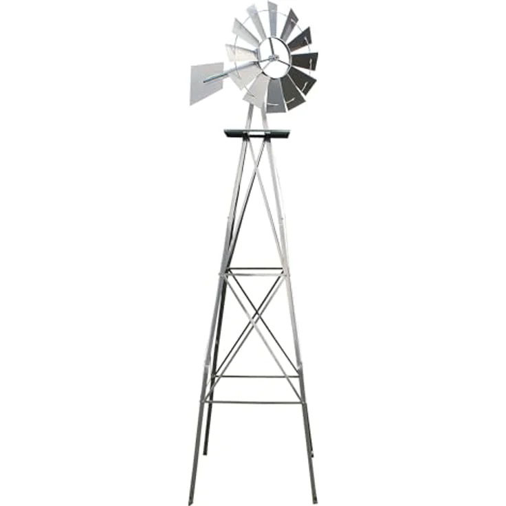 Wiltec Windrad mit 245 cm Höhe, Windmühle in Silberfarben, Gartendeko mit kugelgelagertem Texasrad, Rankhilfe für Garten – Bild 1