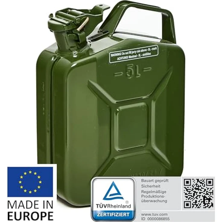 BW® Kraftstoffkanister Metall 5L - Olivgrün RAL 6003, TÜV-geprüft, UN-zugelassen, für Benzin und Diesel, Made in Europe – Bild 2